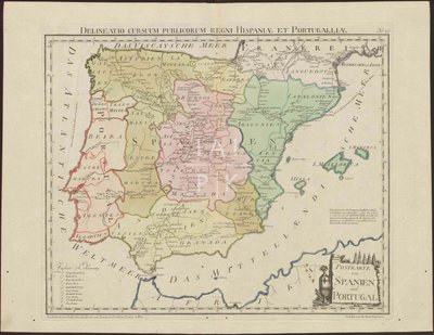 Postcard from Spain and Portugal. Delineatio Cursuum Publicorum Regni Hispaniae Et Portugalliae by Franz Johann Joseph von Reilly  